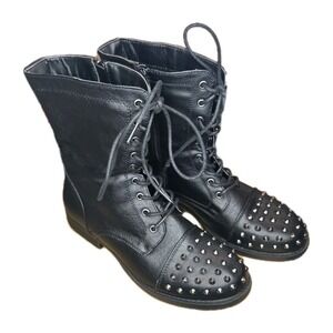 Nature Breeze Combat Boots 8.5 Black Studded Lace Up Punk Grunge Goth EUC
